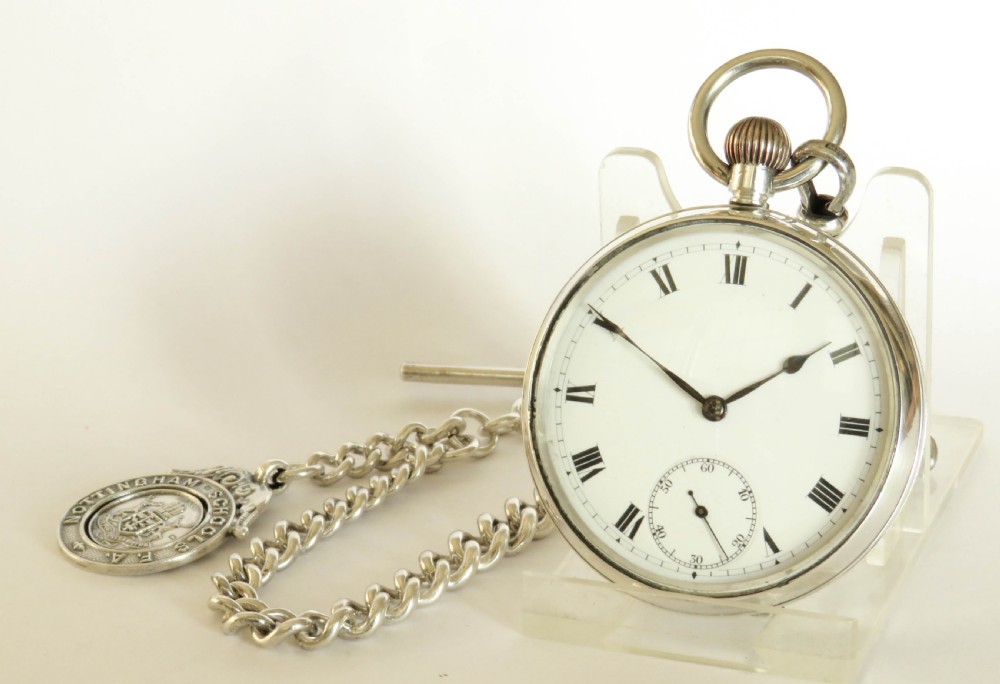 Antique silver pocket watch and chain