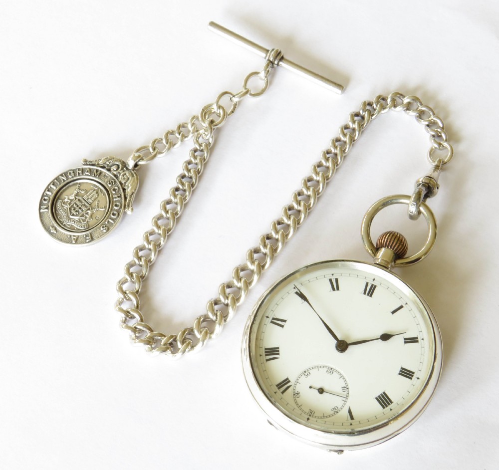 Antique silver pocket watch and chain View II