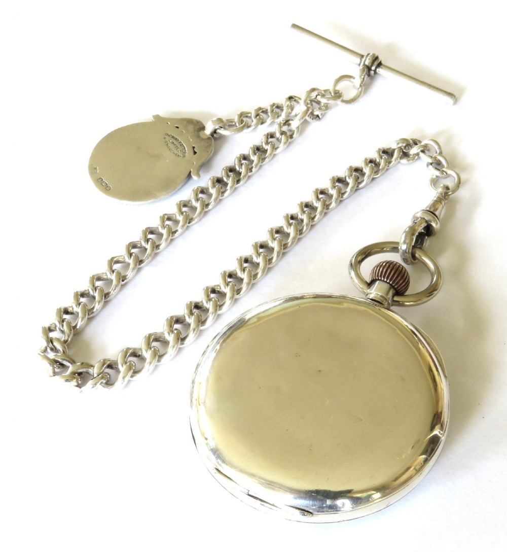 Antique silver pocket watch and chain View V