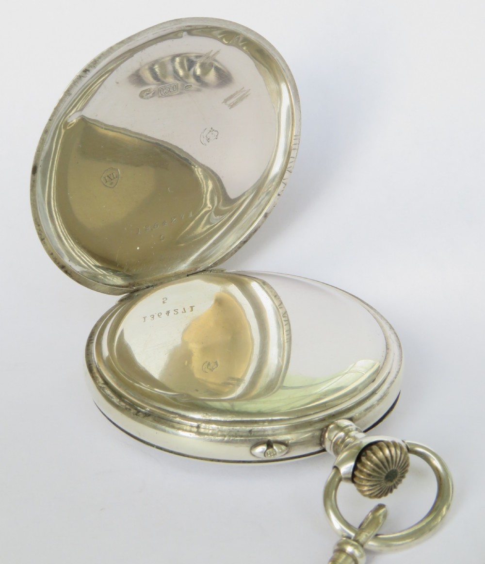 Antique silver Columbus pocket watch and chain View III