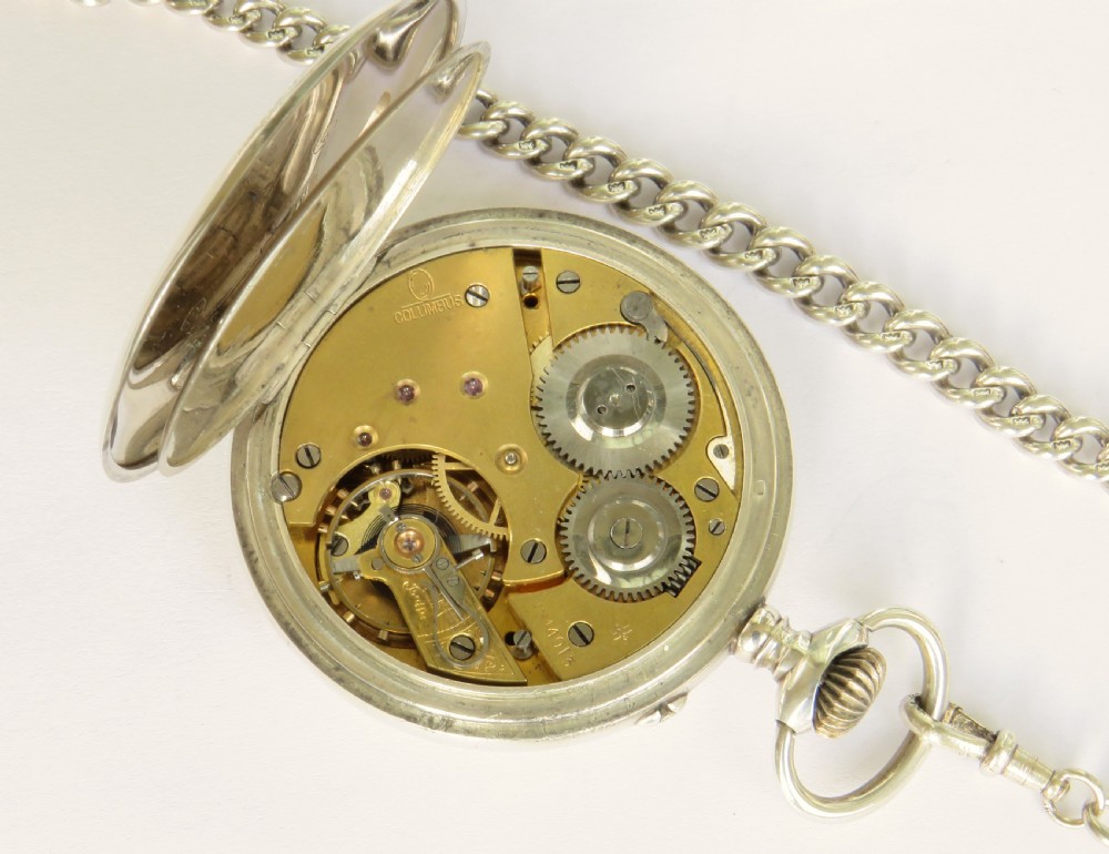 Antique silver Columbus pocket watch and chain View IV