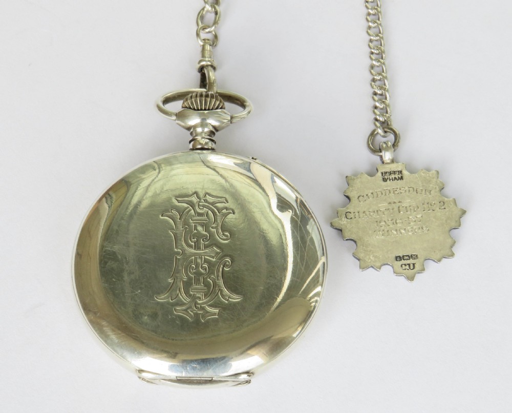 Antique silver Columbus pocket watch and chain View V