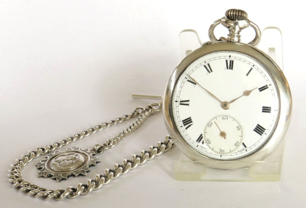Antique silver Columbus pocket watch and chain