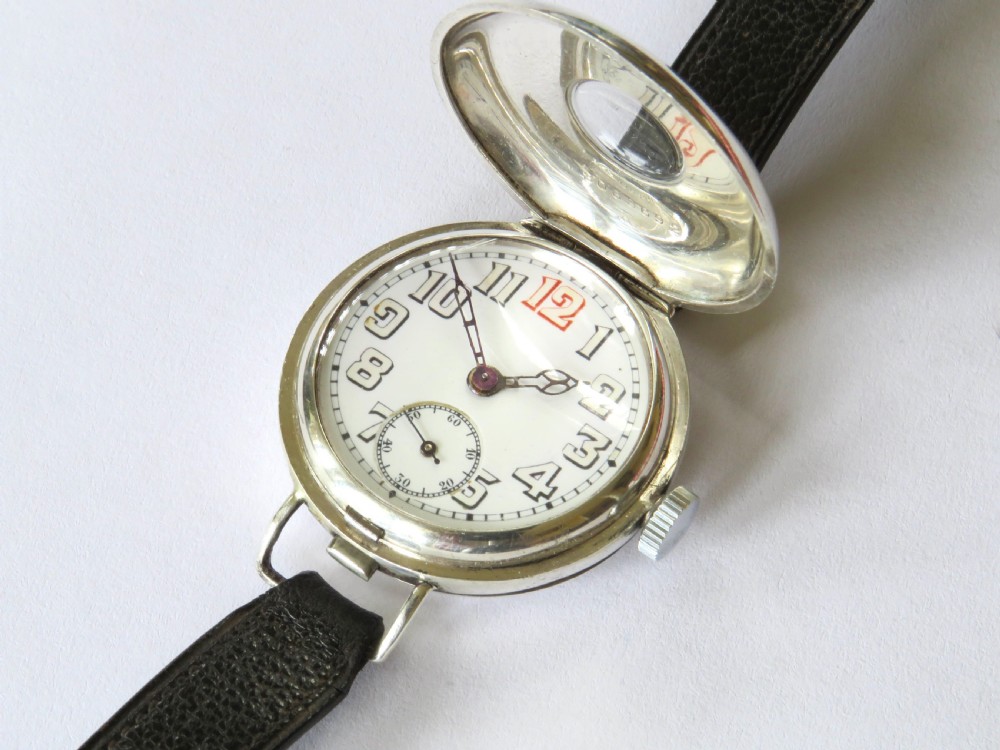 Antique silver half hunter wrist watch, 1916 View III