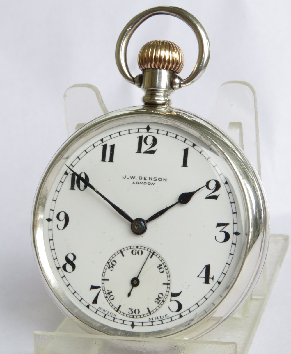 Silver J W Benson pocket watch, 1913