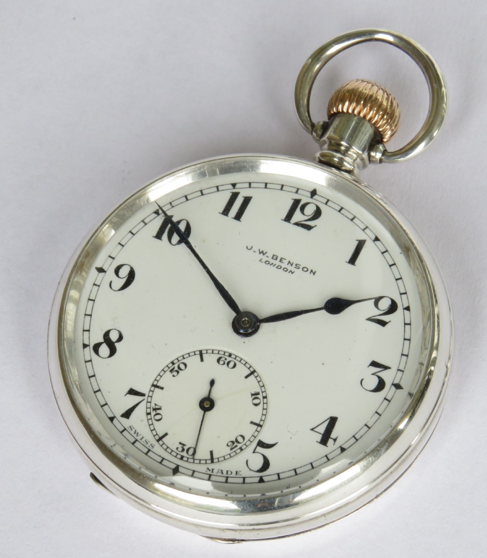 Silver J W Benson pocket watch, 1913 View II