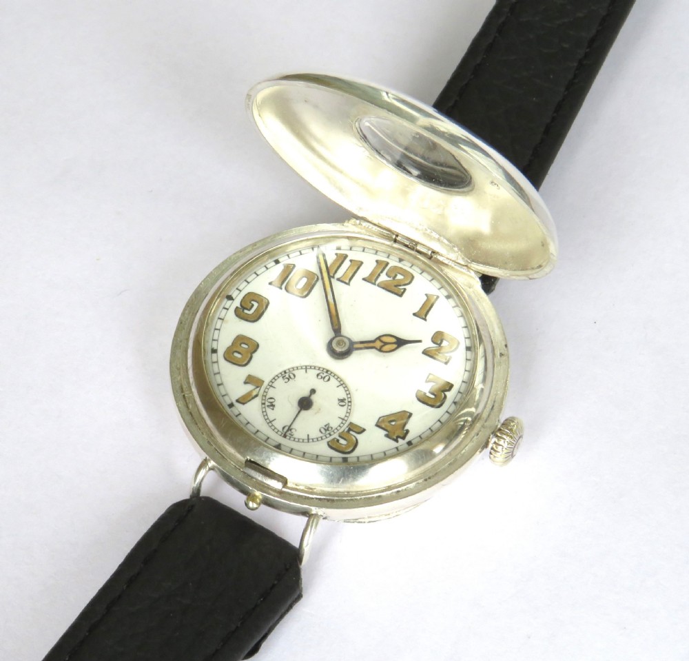 Antique silver half hunter wrist watch, 1916 View II