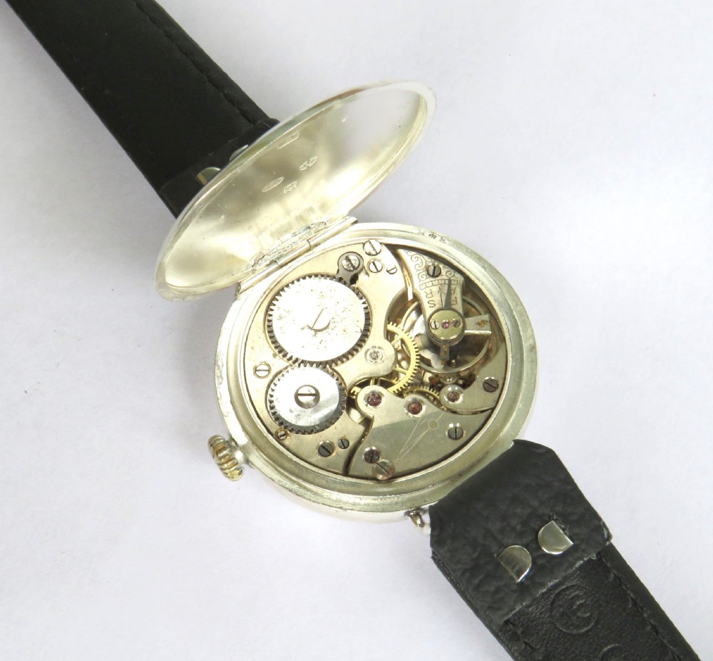 Antique silver half hunter wrist watch, 1916 View III