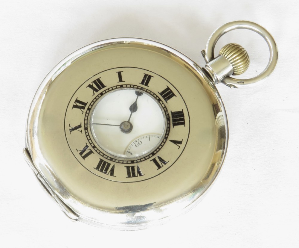 Antique silver half hunter pocket watch, Glasgow 1917