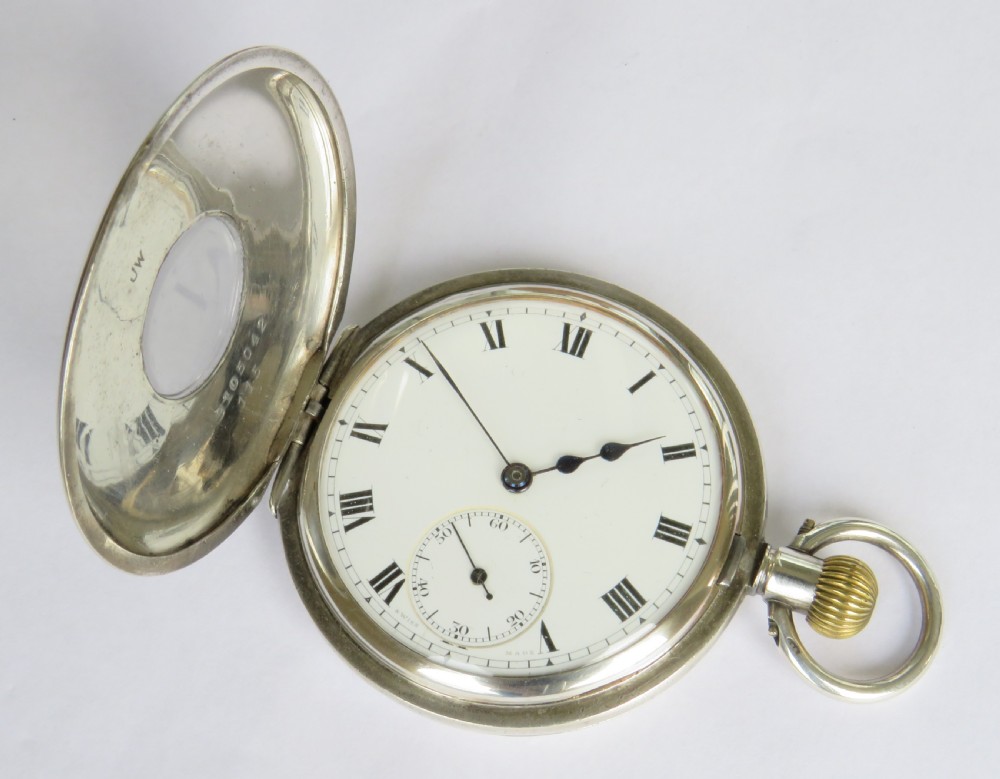 Antique silver half hunter pocket watch, Glasgow 1917 View III