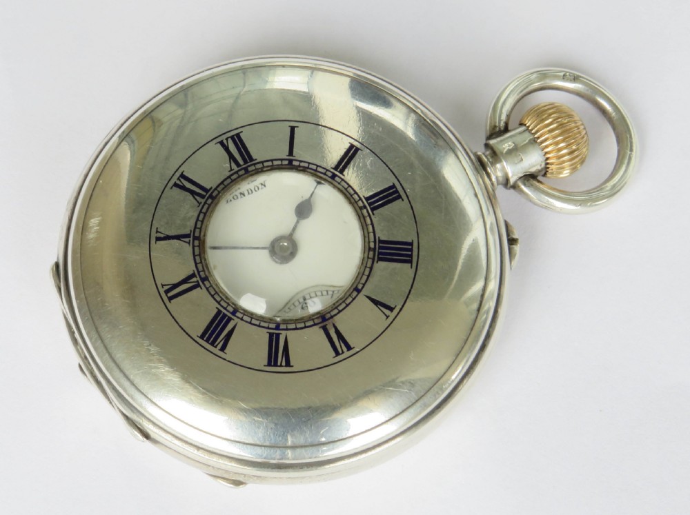 Antique silver half hunter pocket watch, 1909