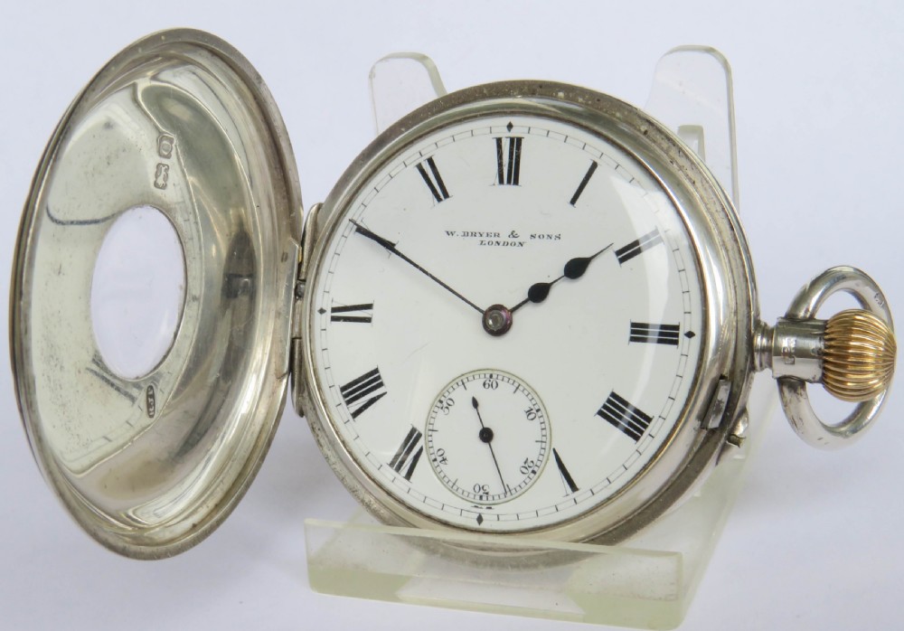 Antique silver half hunter pocket watch, 1909 View II