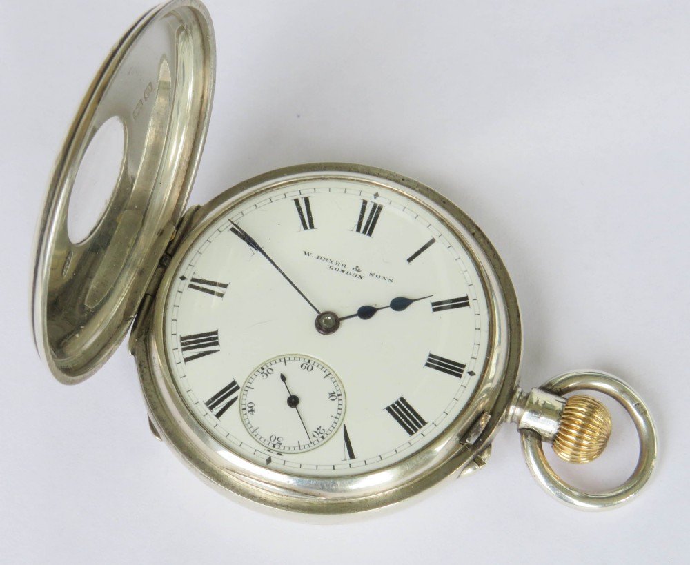 Antique silver half hunter pocket watch, 1909 View III