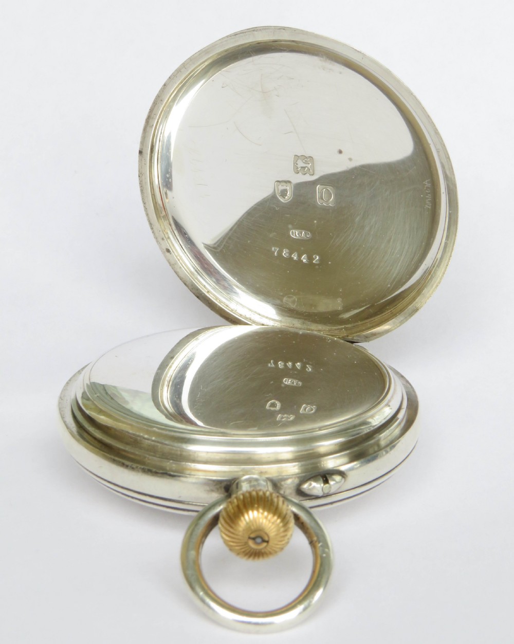Antique silver half hunter pocket watch, 1909 View IV