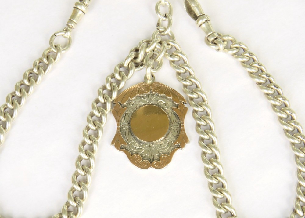 Antique silver watch chain and fob, 1918 View II