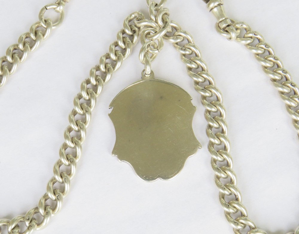 Antique silver watch chain and fob, 1918 View III