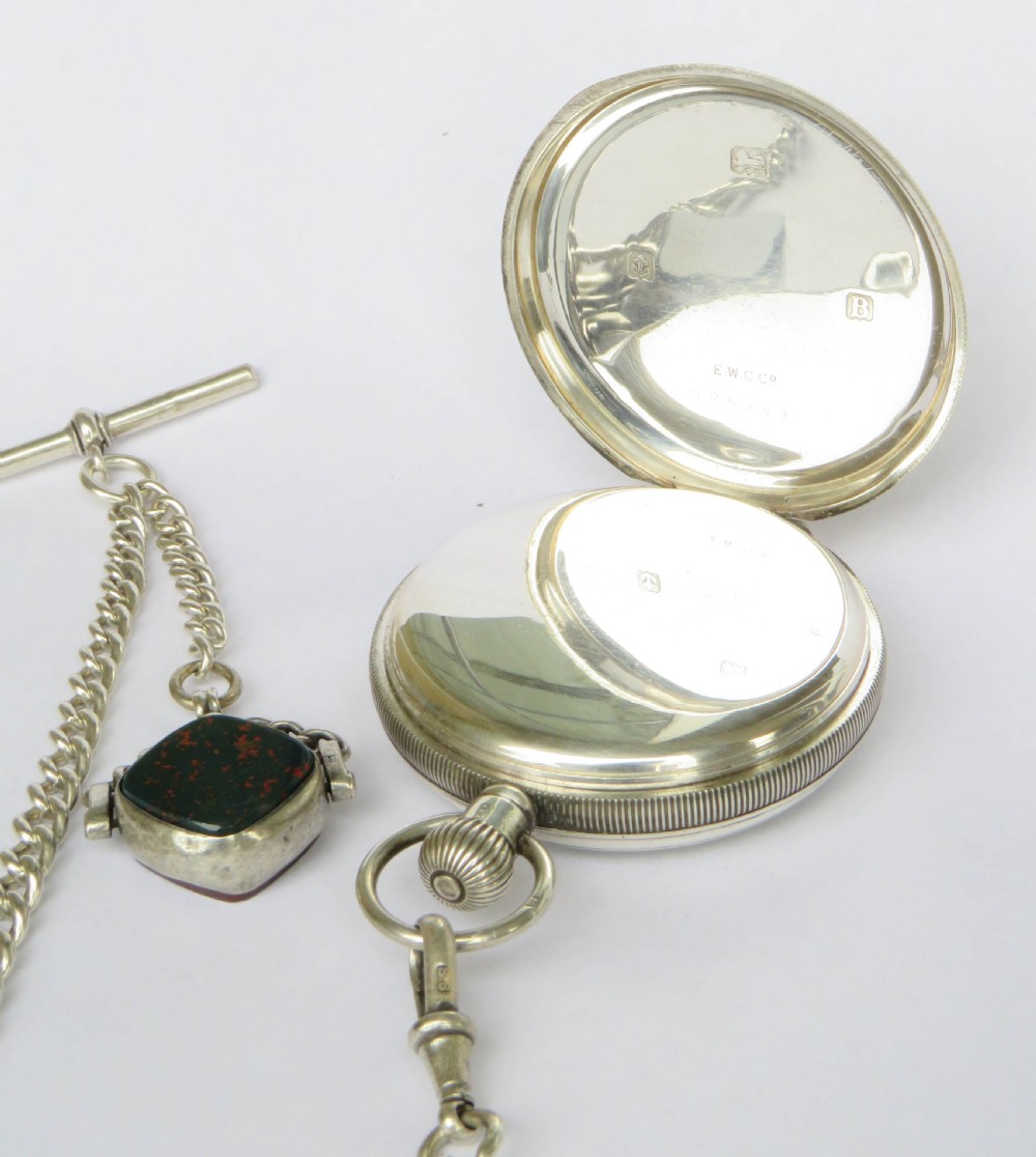 Antique silver Buren pocket watch and chain View III