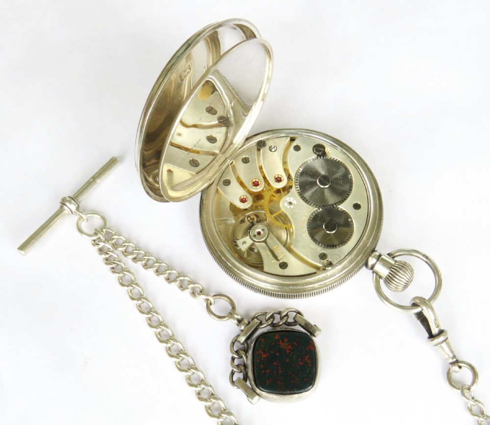 Antique silver Buren pocket watch and chain View IV