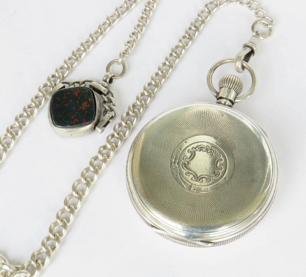 Antique silver Buren pocket watch and chain View V