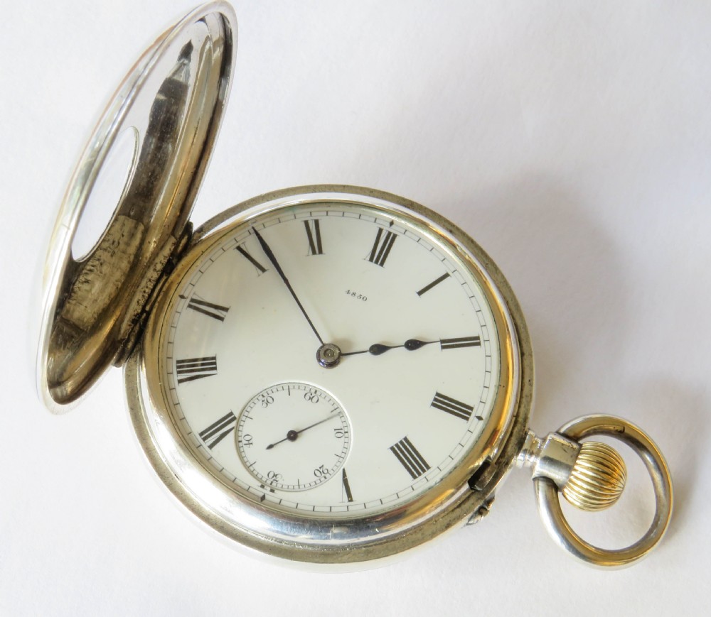 Antique silver half hunter pocket watch, Army & Navy View III