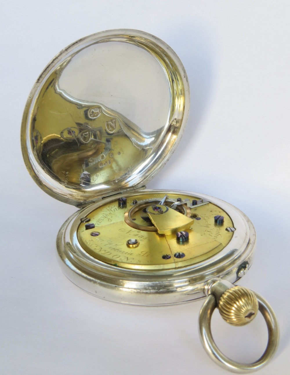 Antique silver half hunter pocket watch, Army & Navy View IV
