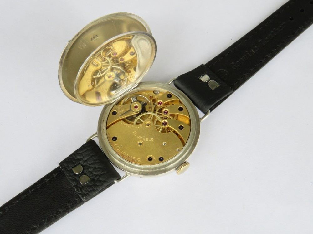 Antique silver Longines trench wrist watch, 1933 View IV