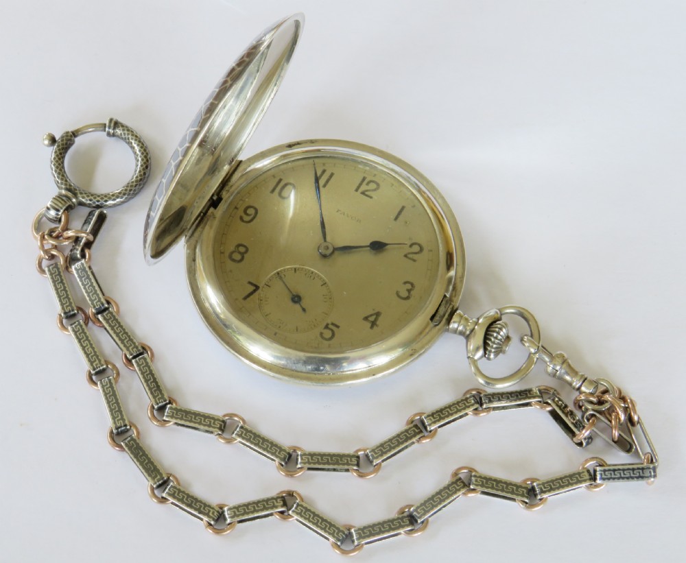 Antique niello ware Favor full hunter pocket watch and chain View II