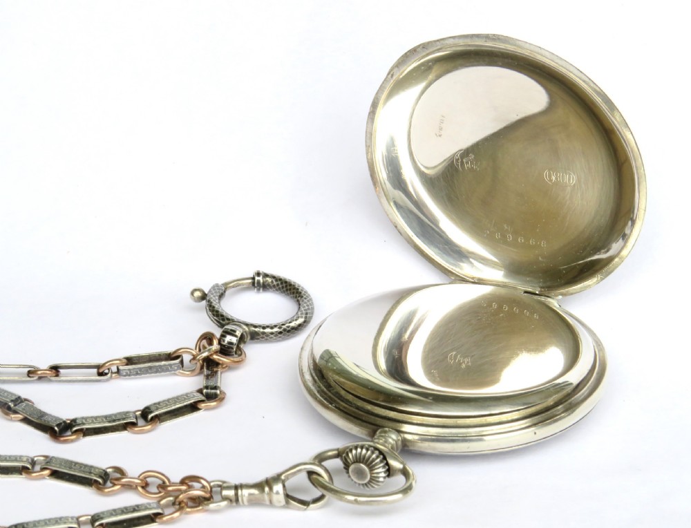 Antique niello ware Favor full hunter pocket watch and chain View III