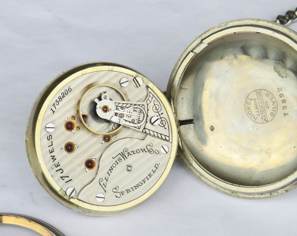 Large antique Illinois pocket watch and chain View III