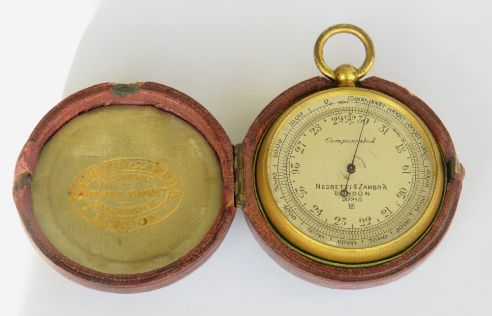 Antique Negretti & Zambra compensated pocket barometer altimeter