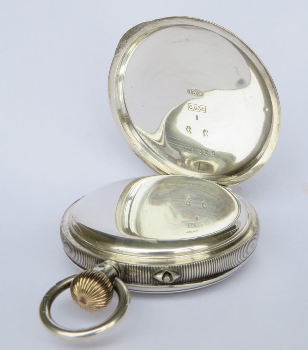 Antique silver pocket watch, J W Benson View III