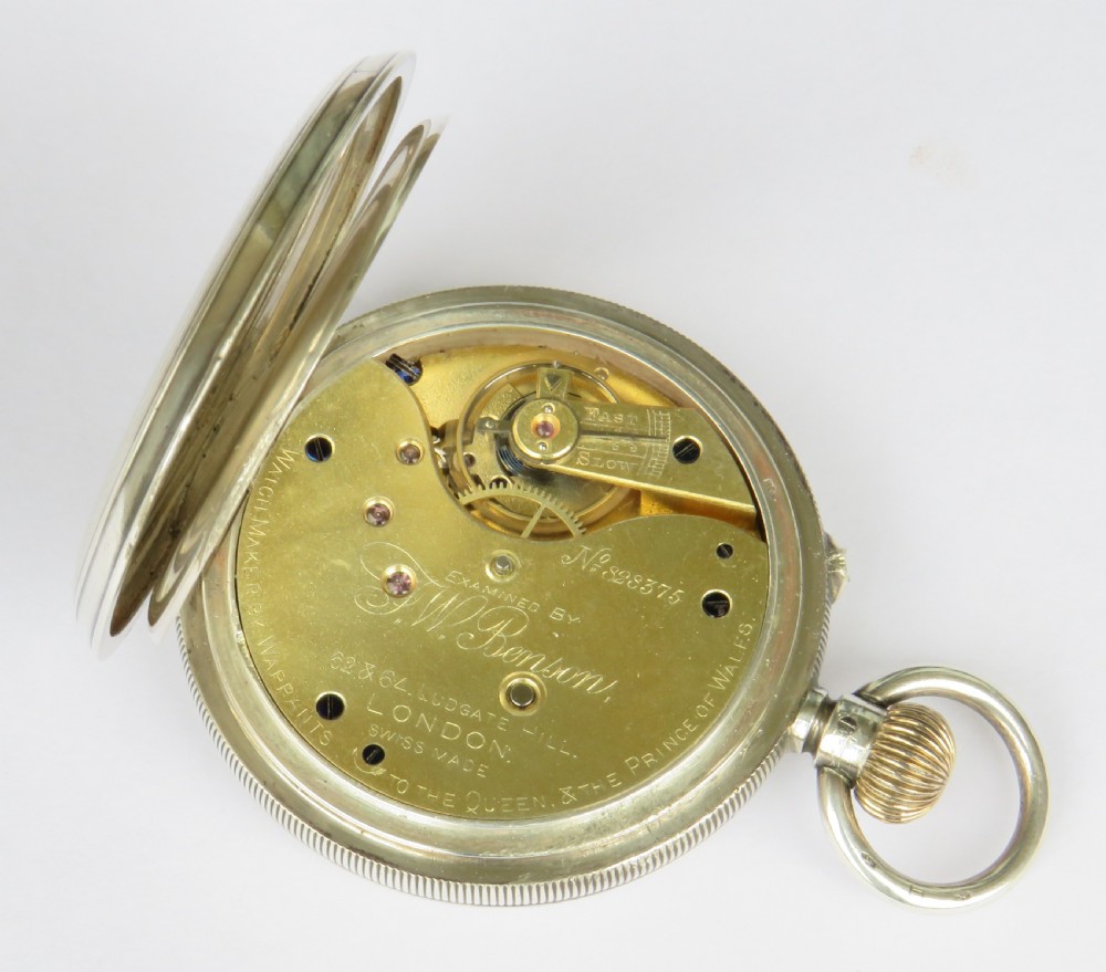 Antique silver pocket watch, J W Benson View IV