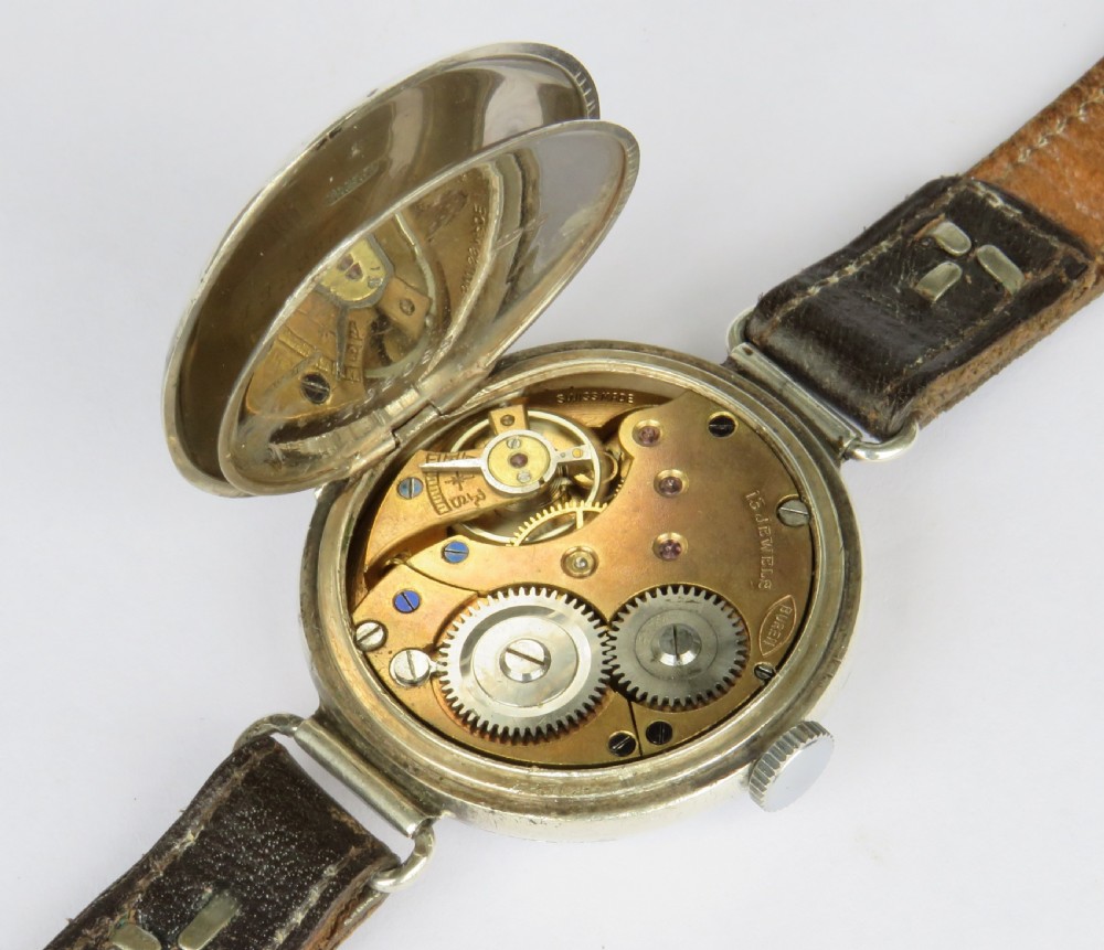 Antique silver Buren trench watch, WW1 View IV