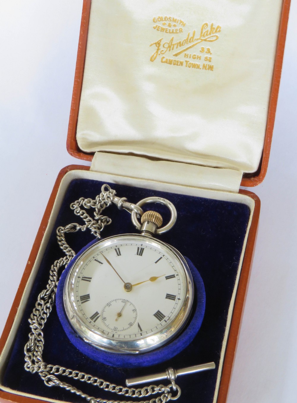 Antique silver Omega pocket watch and chain View II