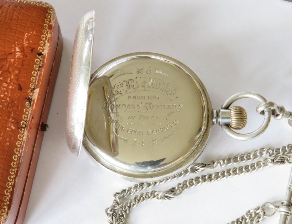 Antique silver Omega pocket watch and chain View III