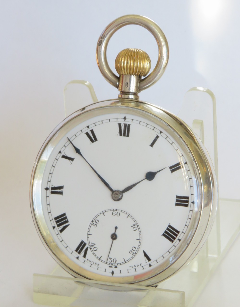Antique silver Minerva pocket watch, 1919