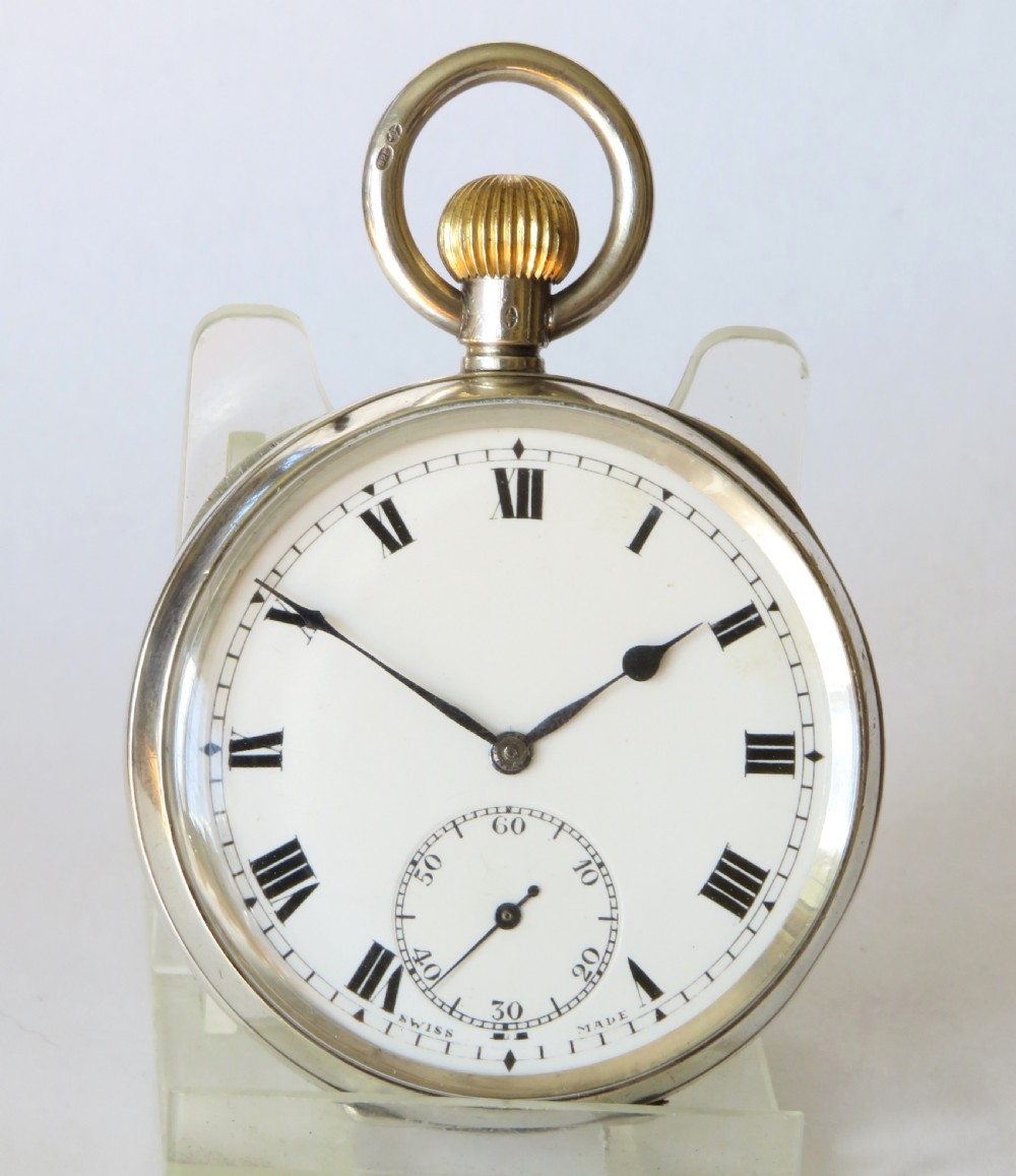 Antique silver Minerva pocket watch, 1919 View II