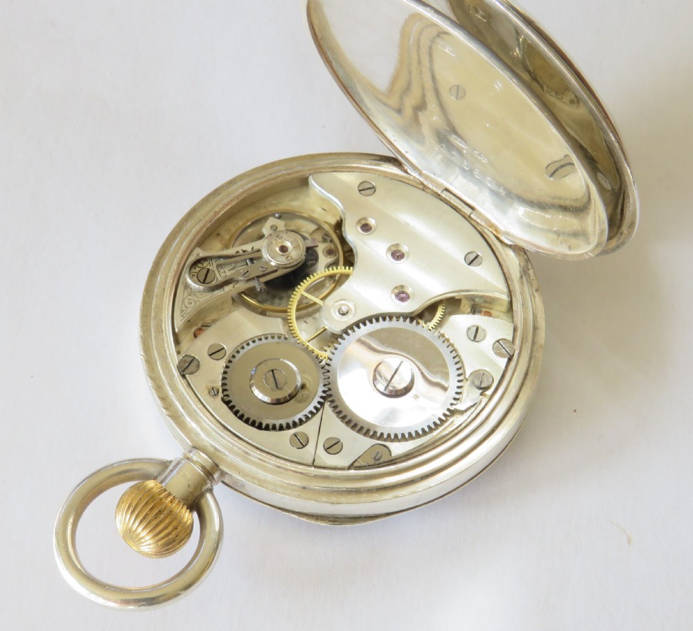 Antique silver Minerva pocket watch, 1919 View III