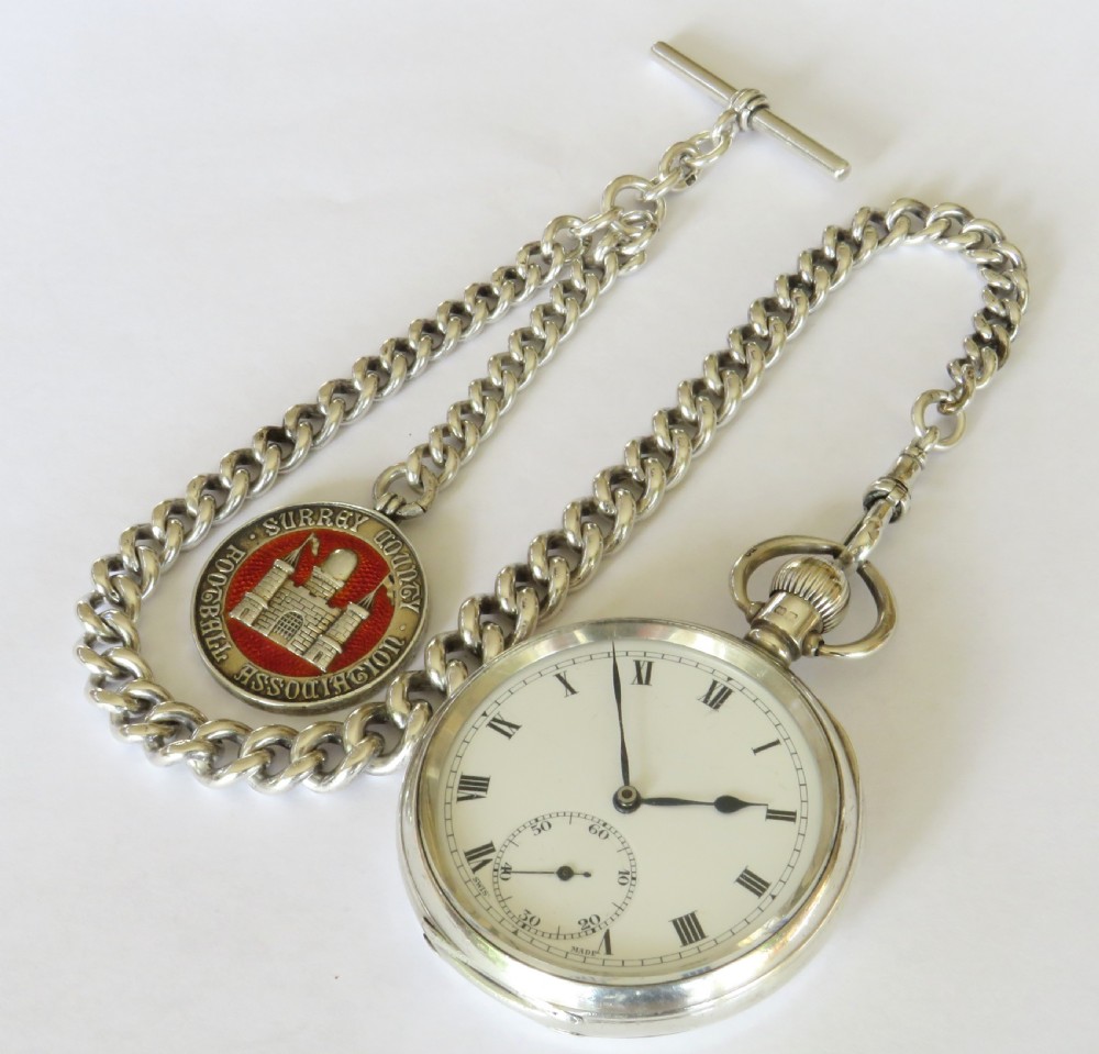 Antique silver Syren pocket watch & football fob View II