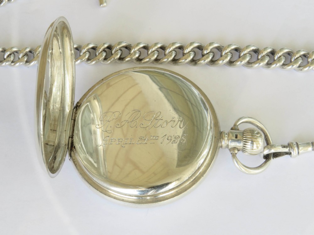 Antique silver Syren pocket watch & football fob View III