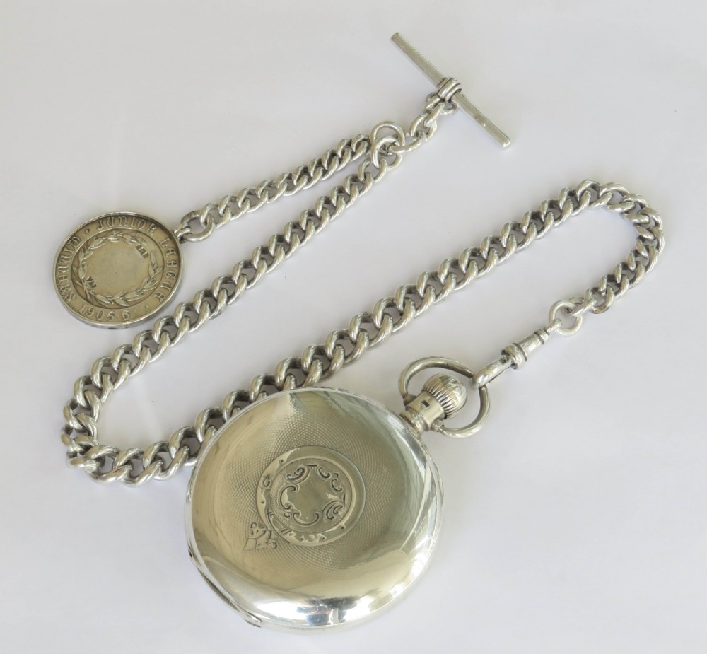 Antique silver Syren pocket watch & football fob View V