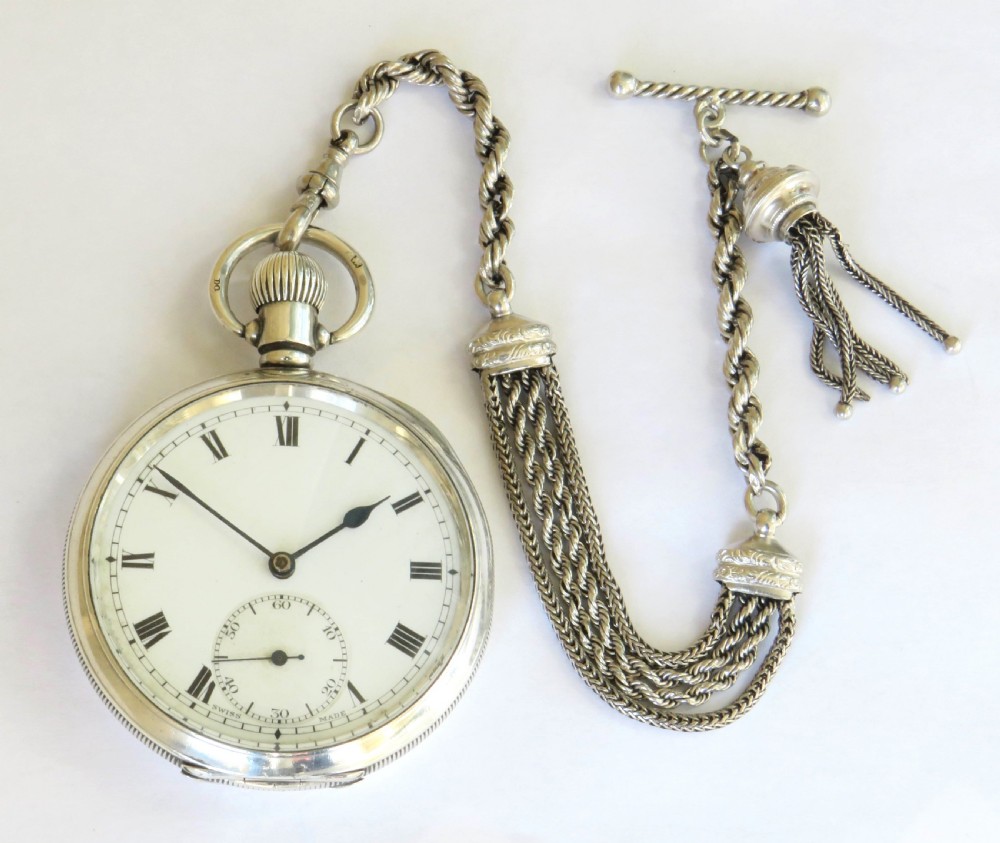 Antique silver Buren Grand Prix pocket watch & chain