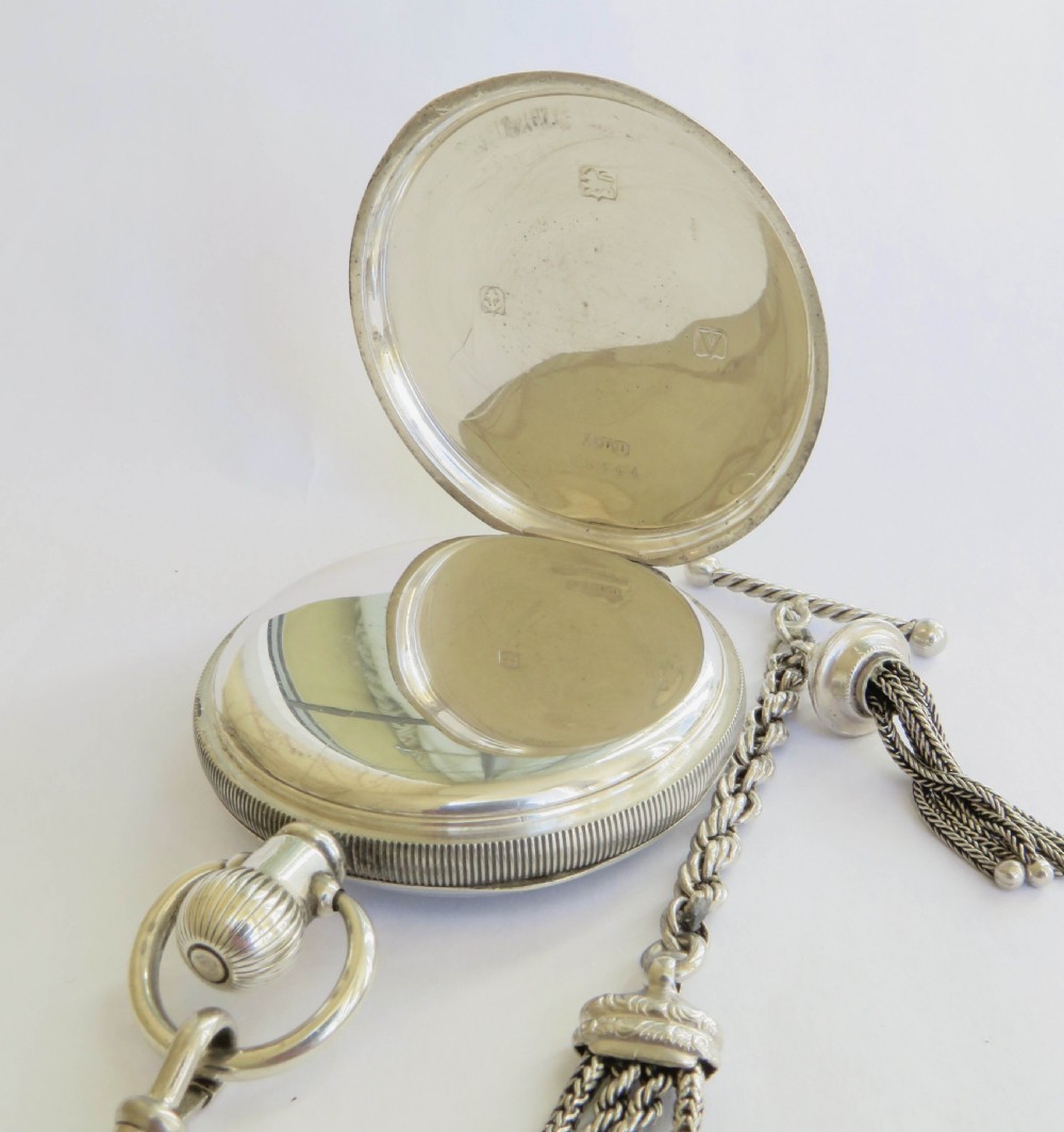 Antique silver Buren Grand Prix pocket watch & chain View III