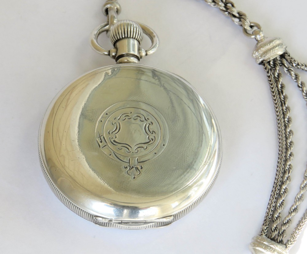 Antique silver Buren Grand Prix pocket watch & chain View V