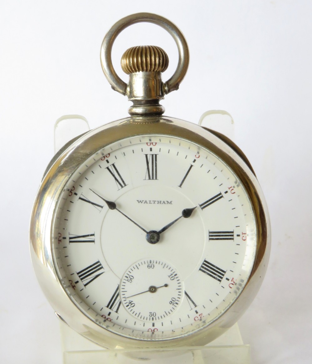 Antique Waltham Crescent St railroad pocket watch View II
