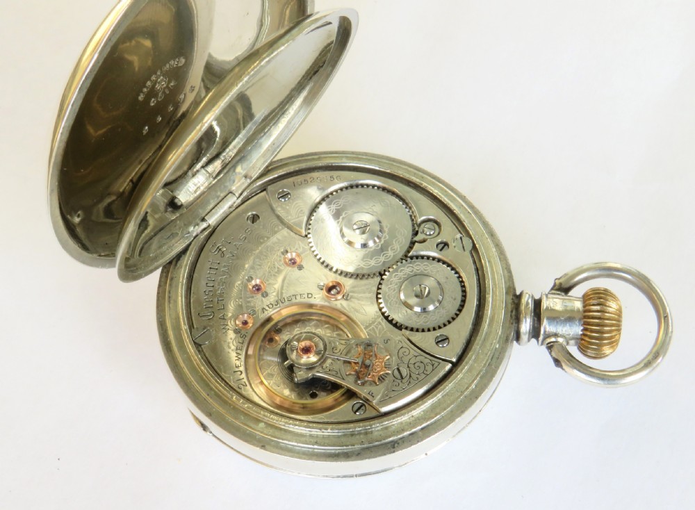 Antique Waltham Crescent St railroad pocket watch View IV
