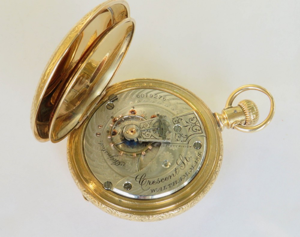 Antique Waltham Crescent St hunter railroad pocket watch View IV