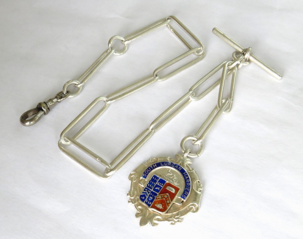 Antique silver Churchill chain and Lurgan fob