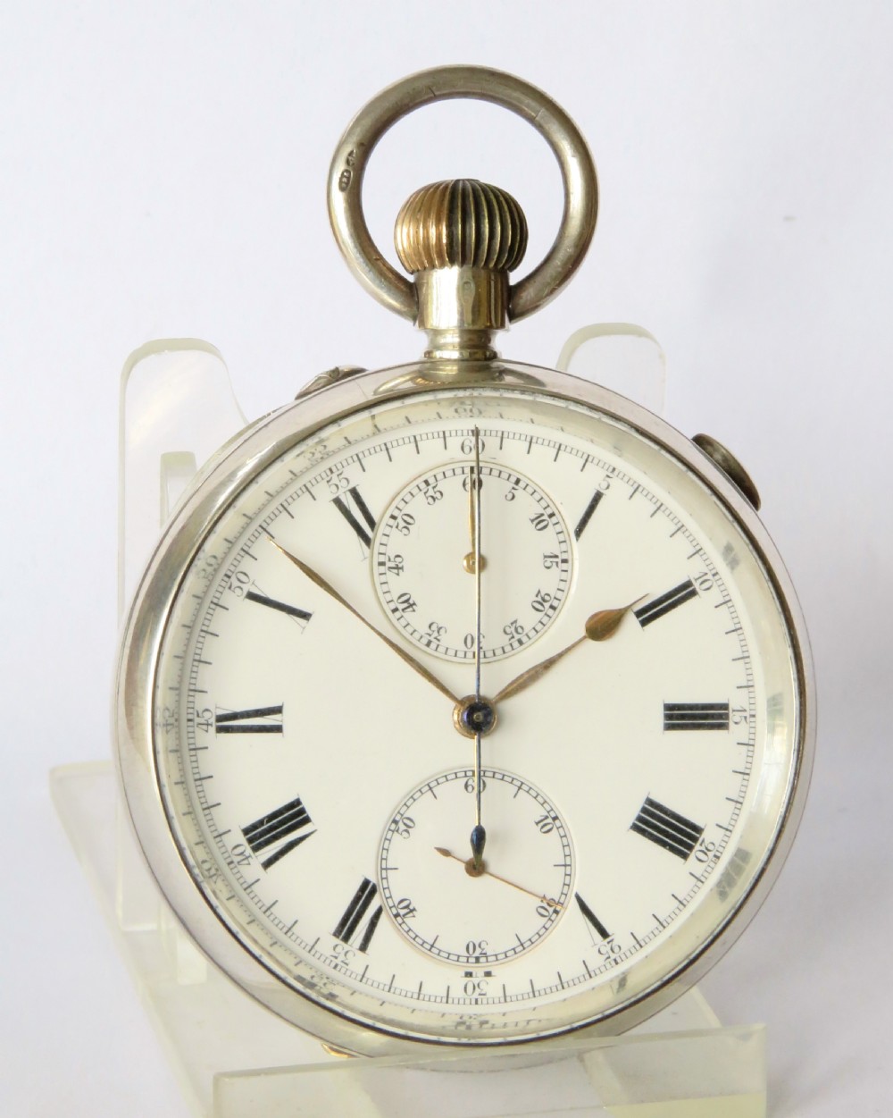 Antique silver LeCoultre split second chronograph pocket watch View II