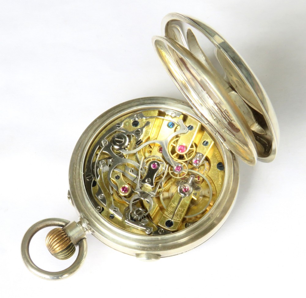 Antique silver LeCoultre split second chronograph pocket watch View IV